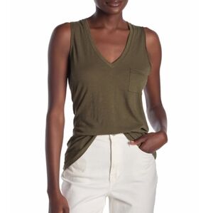 SEAS Sunny&78 Green Sleeveless Racerback Round V-Neck Cropped Top Tanktop SIZE L